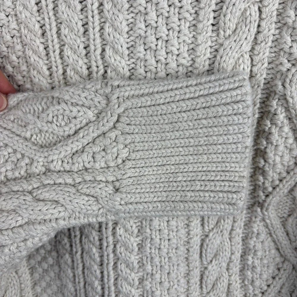 J.Crew Always Oatmeal Cotton Cable Knit Fisherman Sweater Chunky Mock Neck L
